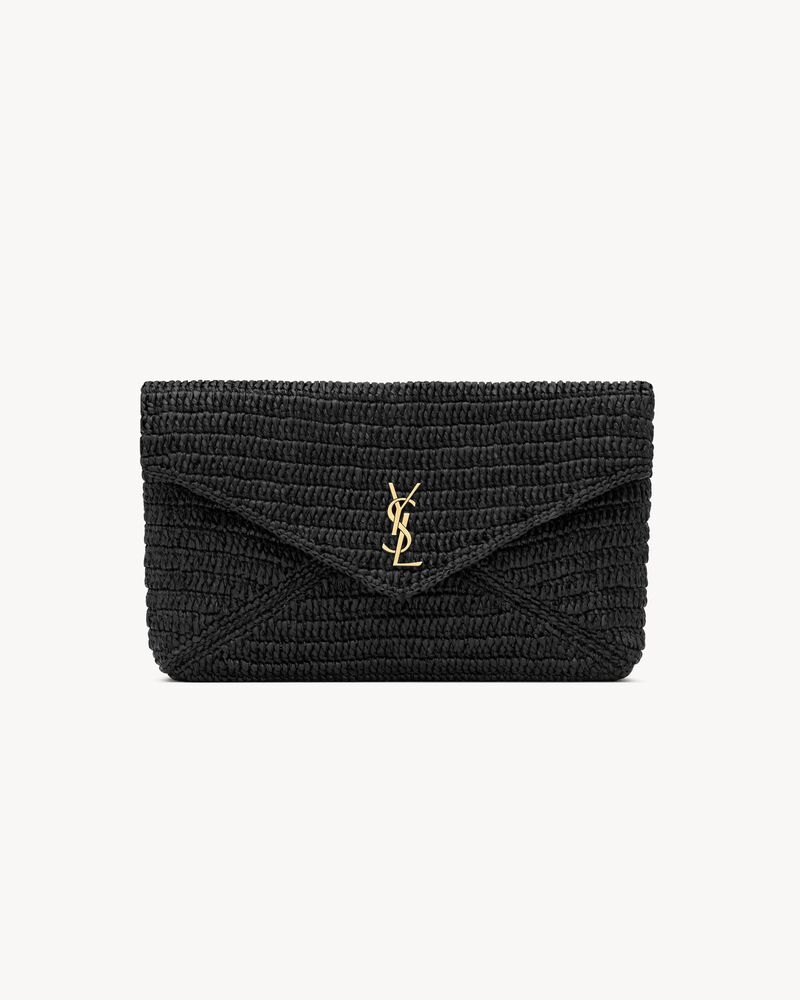 Saint Laurent CASSANDRE large envelope pouch in raffia