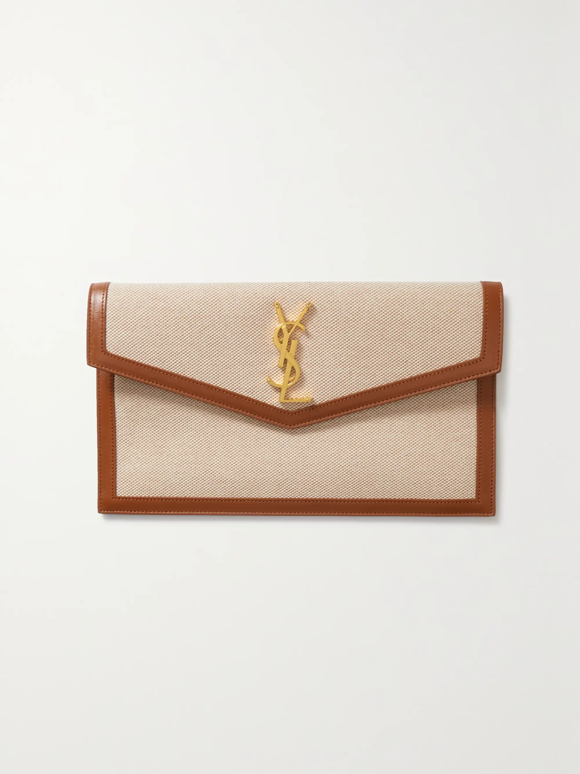 Saint Laurent Uptown leather-trimmed cotton-canvas pouch