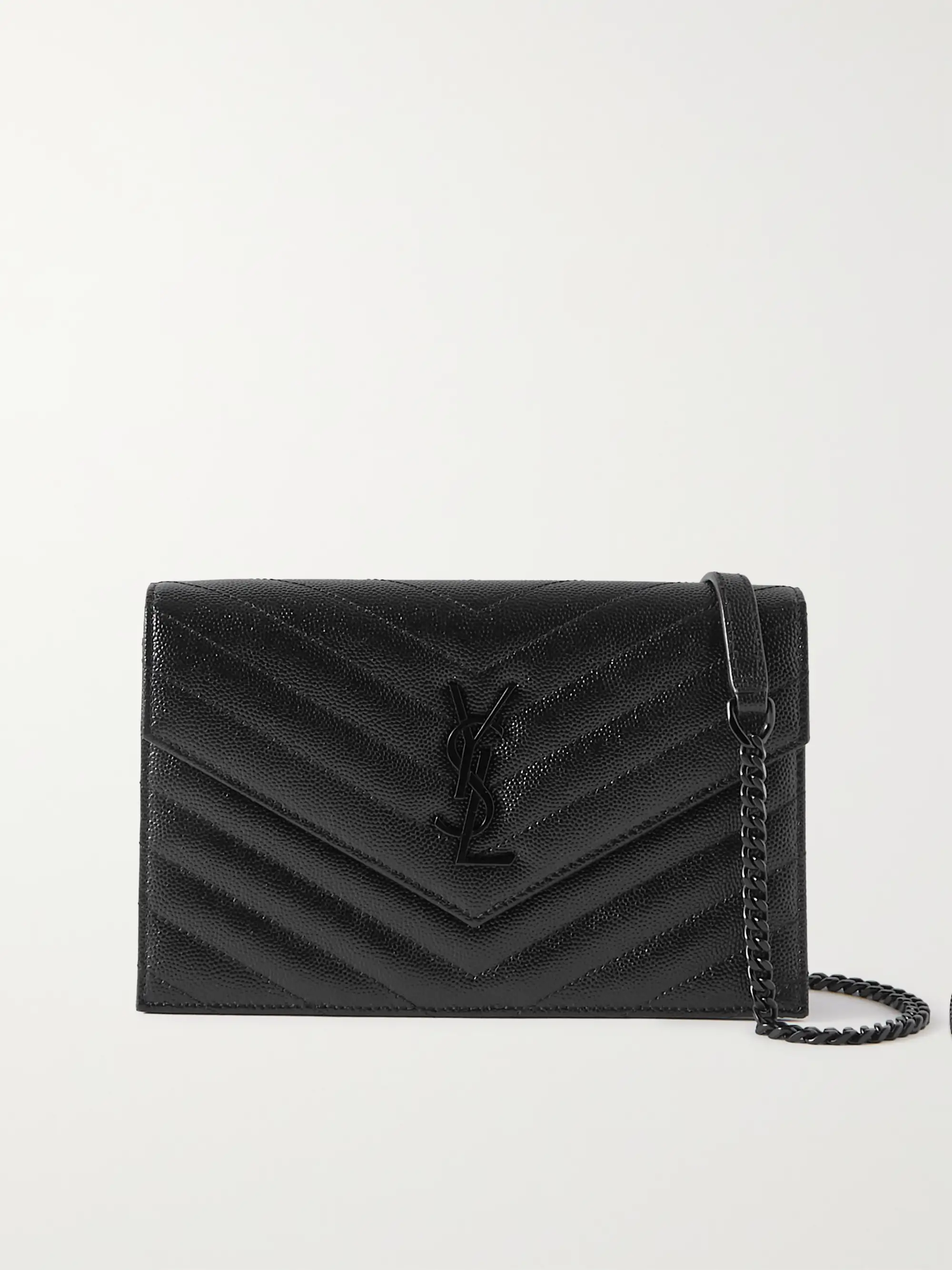 Saint Laurent Cassandre Envelope Chain matelassé textured-leather wallet