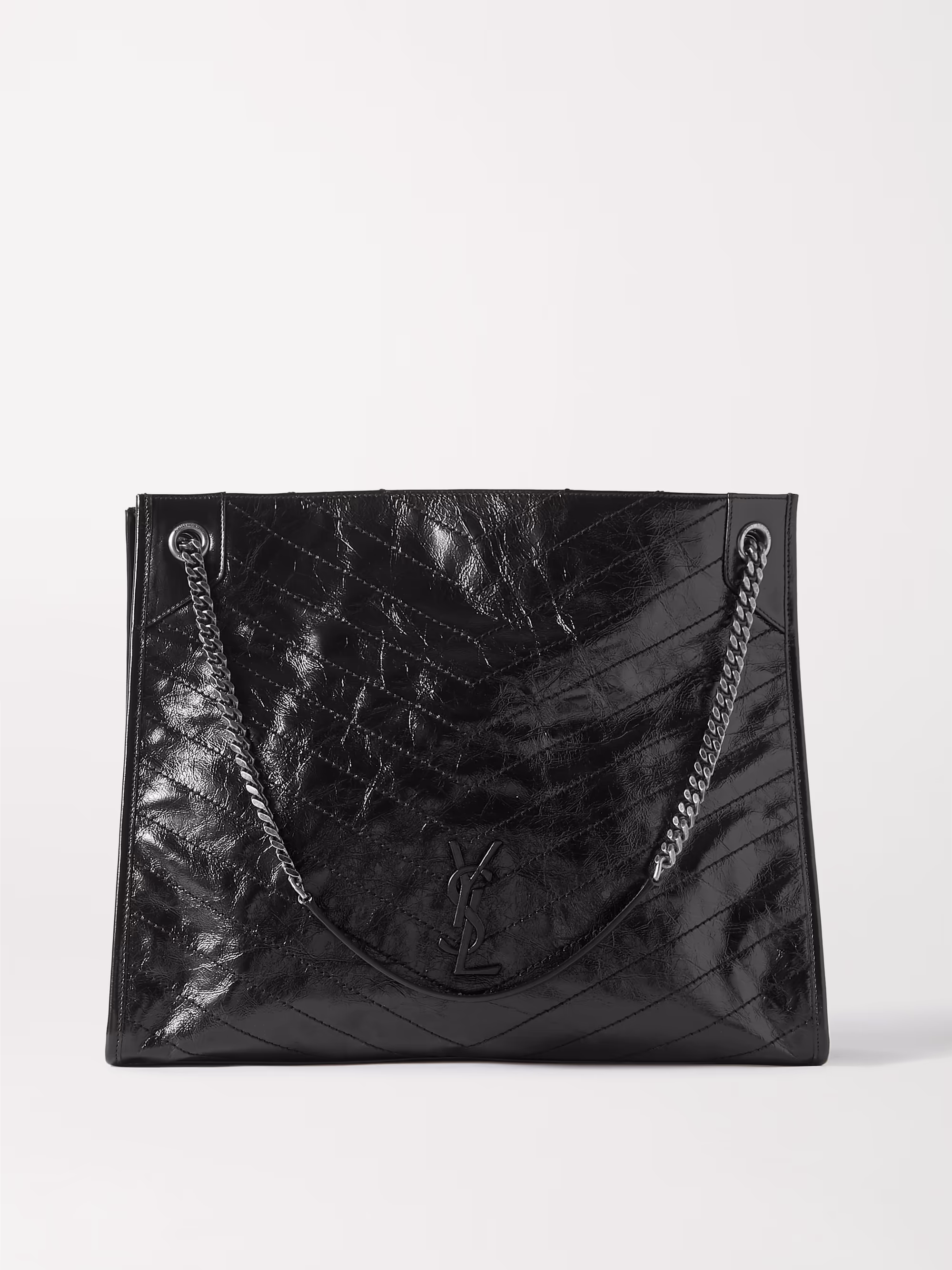 Saint Laurent Niki large quilted crinkled glossed-leather tote