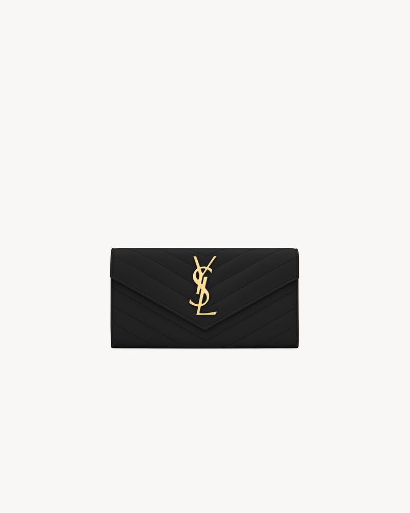 Saint Laurent Cassandre Matelassé Large Flap Wallet in Grain de Poudre Leather