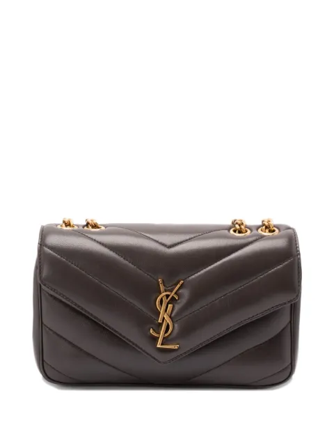 Saint Laurent small Loulou shoulder bag met chevron-streep en ketting