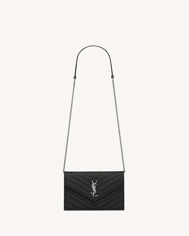 Saint Laurent Cassandre Envelope Chain Wallet in Grain de Poudre Leather