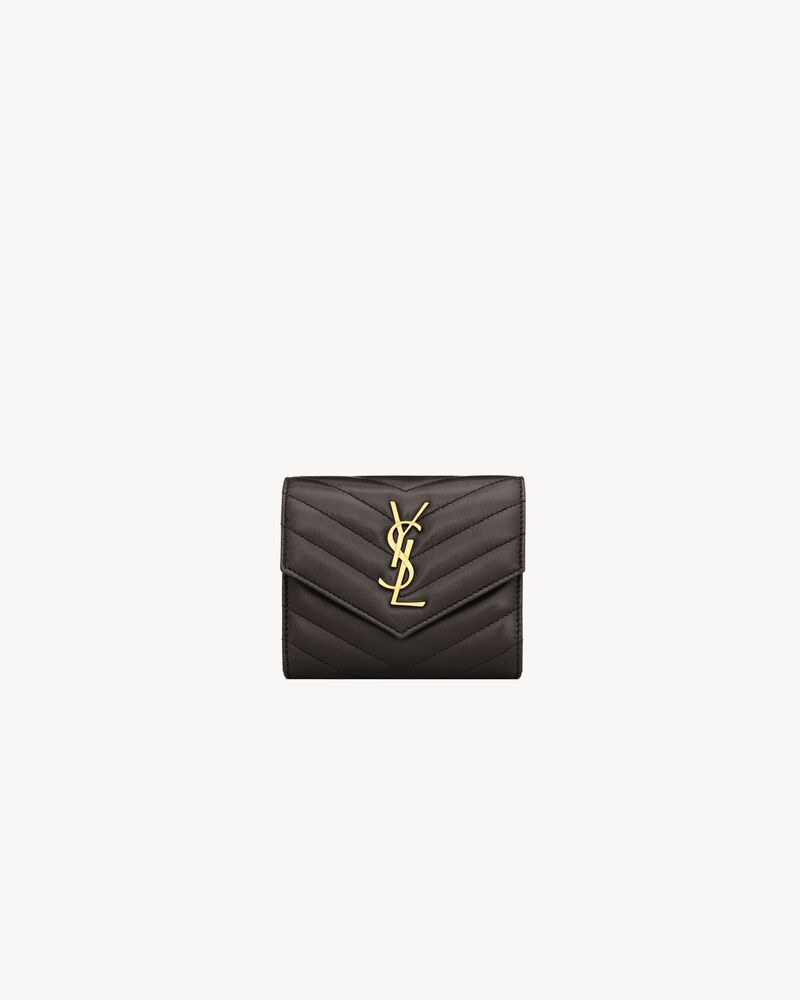 Saint Laurent CASSANDRE compact tri fold wallet in lambskin